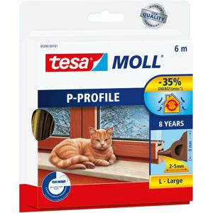 Moll P-Profil Gummidichtung - Selbstklebende Dichtung zum Isolieren von Spalten an Fenstern und Türen - Braun - 6 m x 9 mm x 5,5 mm - braun - Tesa