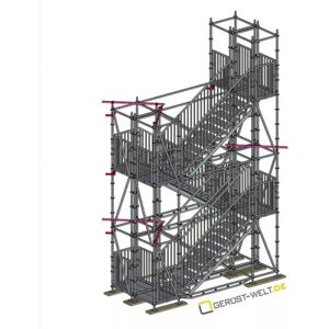 Scafom-rux Fluchttreppenturm Ausstiegshöhe ca. 6,2 m, Grundfläche ca. 6 x 3,3 m