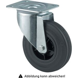 Rollcart Vollgummi-Lenkrolle Ø100x30mm in schwarz 70kg Tragkraft mit Kunststoff-Felge