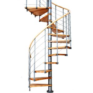 Dolle Spindeltreppe Oslo Ø140cm mit 252-276cm Geschosshöhe 11 Stufen Buche lackiert Geländer grau, mitlaufende Edelstahlstäbe