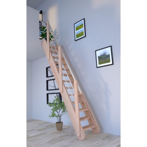 STARWOOD Raumspartreppe „Massivholz Samos, Holz-Edelstahl“ Treppen Durchgehende Wangenteile beige (natur) Treppen