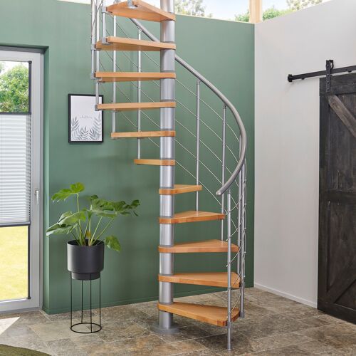 DOLLE Spindeltreppe „Oslo“ Treppen Ø 120 cm, Stufen aus Leimholz, lackiert, Metall pulverbeschichtet grau Gr. gewendelt, braun (braun, grau) Treppen