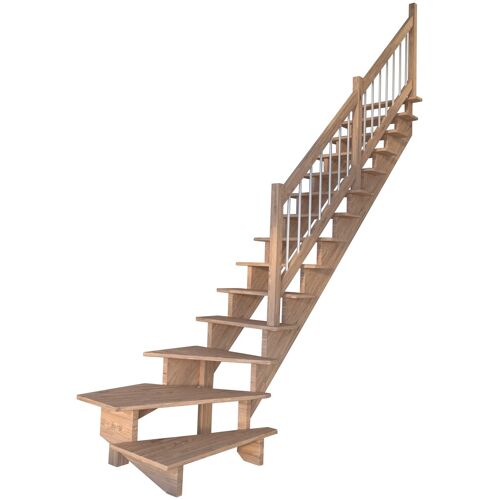 STARWOOD Systemtreppe „Massivholz Lindos, Holz-Edelstahl“ Treppen gewendelt Rechts, Durchgehende Wangenteile Gr. gewendelt, beige (natur) Treppen