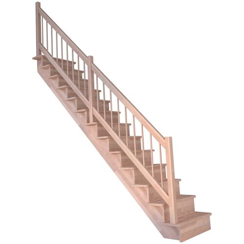 STARWOOD Systemtreppe „Massivholz Lindos, Holz-Holz Design Geländer“ Treppen Durchgehende Wangenteile Gr. gerade, beige (natur) Treppen