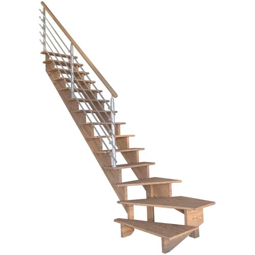 STARWOOD Systemtreppe „Massivholz Lindos, Design-Geländer Edelstahl“ Treppen gewendelt Links, Durchgehende Wangenteile Gr. gewendelt, beige (natur) Treppen
