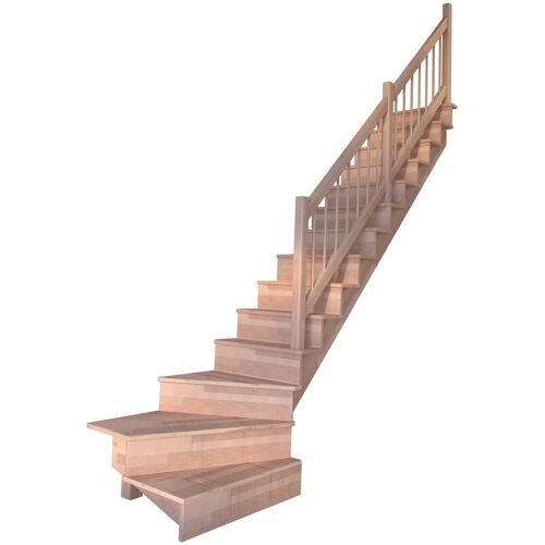STARWOOD Systemtreppe „Massivholz Lindos, Holz-Holz Design Geländer“ Treppen gewendelt Rechts, Durchgehende Wangenteile Gr. gewendelt, beige (natur) Treppen
