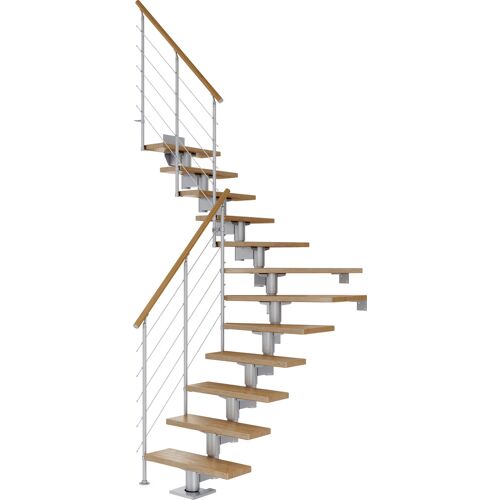 DOLLE Mittelholmtreppe „Cork“ Treppen EicheMetall Gr. 1/4 gewendelt, grau (perlgrau) Treppen