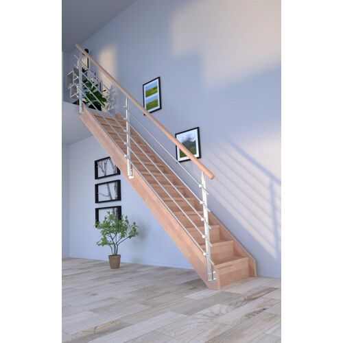 STARWOOD Systemtreppe „Massivholz Mykonos, Design-Geländer Edelstahl“ Treppen Durchgehende Wangenteile Gr. gerade, beige (natur) Treppen