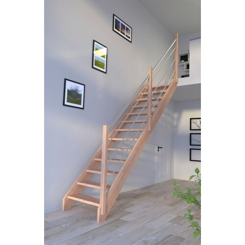 STARWOOD Systemtreppe „Massivholz Mykonos, Holz-Edelstahl Rechts“ Treppen Durchgehende Wangenteile Gr. gerade, beige (natur) Treppen