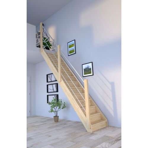 STARWOOD Raumspartreppe „Massivholz Fichte Korfu, mit Holz-Edelstahl Links“ Treppen Durchgehende Wangenteile Gr. gerade, beige (natur) Treppen