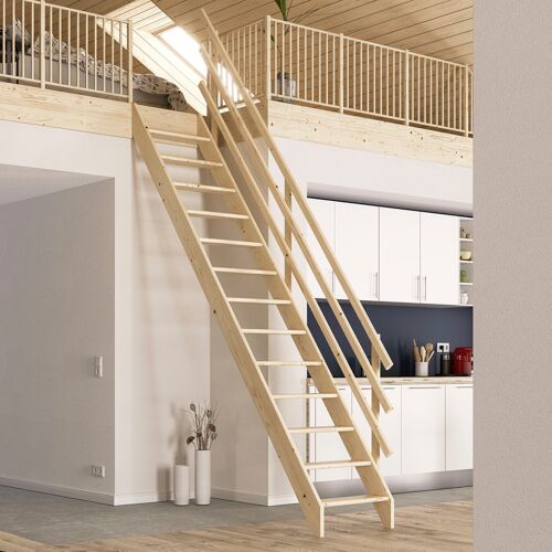 DOLLE Raumspartreppe „Burgau“ Treppen Unbehandeltes Holz, Breite 63 cm, Stufen leicht abgerundet Gr. gerade, braun (fichte) Treppen