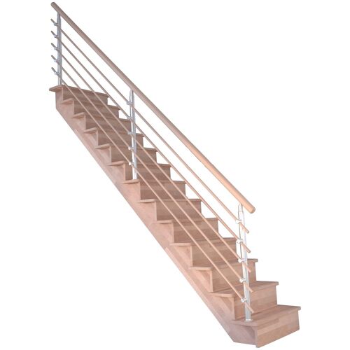 STARWOOD Systemtreppe „Massivholz Lindos, Design-Geländer Holzrundstäbe“ Treppen Durchgehende Wangenteile Gr. gerade, beige (natur) Treppen