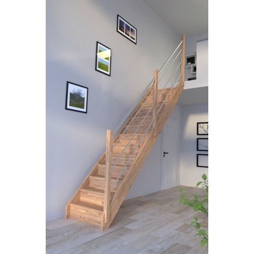 STARWOOD Systemtreppe „Massivholz Mykonos, Holz-Edelstahl Rechts“ Treppen Durchgehende Wangenteile Gr. gerade, beige (natur) Treppen