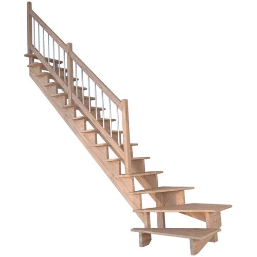 STARWOOD Systemtreppe „Massivholz Lindos, Holz-Edelstahl“ Treppen gewendelt Links, Durchgehende Wangenteile Gr. gewendelt, beige (natur) Treppen