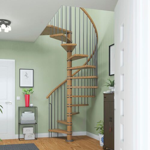 DOLLE Spindeltreppe „Winnipeg“ Treppen Eiche, Ø 140 cm, Stufen geölt, Handlauf Holz, Metall pulverbeschichtet Gr. gewendelt, braun (braun, grau) Treppen