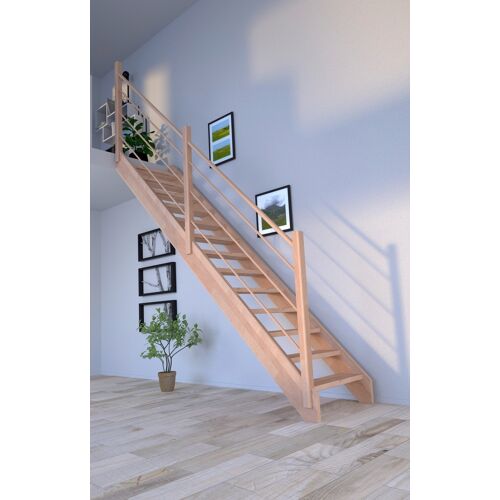STARWOOD Systemtreppe „Massivholz Mykonos, Holz-Holz Design Geländer Links“ Treppen Durchgehende Wangenteile Gr. gerade, beige (natur) Treppen