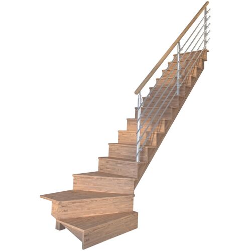 STARWOOD Systemtreppe „Massivholz Lindos, Design-Geländer Edelstahl“ Treppen gewendelt Rechts, Durchgehende Wangenteile Gr. gewendelt, beige (natur) Treppen