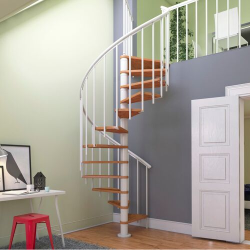 DOLLE Spindeltreppe „Montreal“ Treppen Ø 120 cm, Stufen lackiert, Geländer und Handlauf weiß Gr. gewendelt, braun (braun, weiß) Treppen