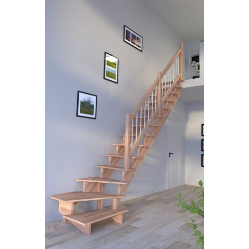 STARWOOD Systemtreppe „Massivholz Lindos, Holz-Edelstahl Weiß“ Treppen gewendelt Rechts, Durchgehende Wangenteile Gr. gewendelt, beige (natur, weiß) Treppen