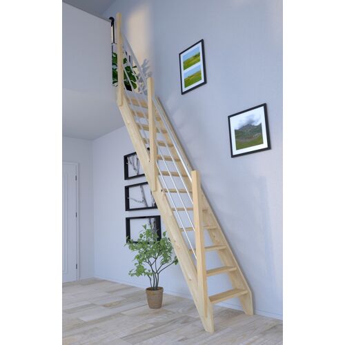 STARWOOD Raumspartreppe „Fichte 2000/3000, Holz-Edelstahl Links“ Treppen Durchgehende Wangenteile beige (natur) Treppen