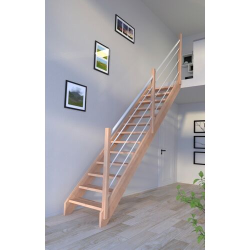 STARWOOD Systemtreppe „Massivholz Mykonos, Holz-Edelstahl Weiß“ Treppen Durchgehende Wangenteile Gr. gerade, beige (natur, weiß) Treppen