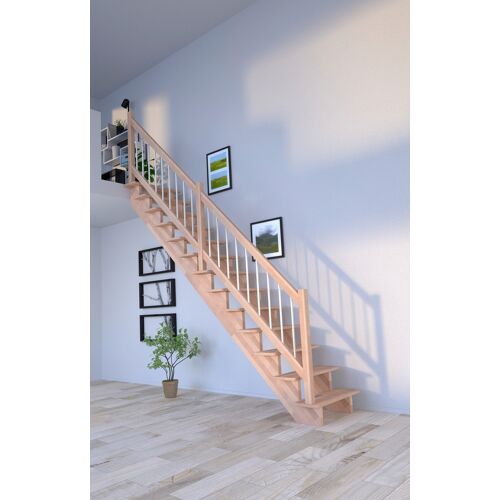 STARWOOD Systemtreppe „Massivholz Lindos, Holz-Edelstahl Weiß“ Treppen Durchgehende Wangenteile Gr. gerade, beige (natur, weiß) Treppen