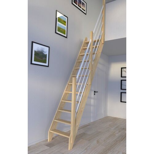 STARWOOD Raumspartreppe „Fichte 2000/3000, Holz-Edelstahl Weiß Rechts“ Treppen Durchgehende Wangenteile beige (natur, weiß) Treppen