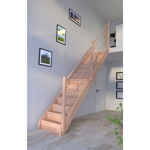 STARWOOD Systemtreppe „Massivholz Mykonos, Holz-Holz Design Geländer Rechts“ Treppen Durchgehende Wangenteile Gr. gerade, beige (natur) Treppen