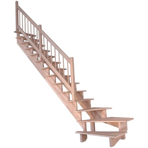 STARWOOD Systemtreppe „Massivholz Lindos, Holz-Holz Design Geländer“ Treppen gewendelt Links, Durchgehende Wangenteile Gr. gewendelt, beige (natur) Treppen