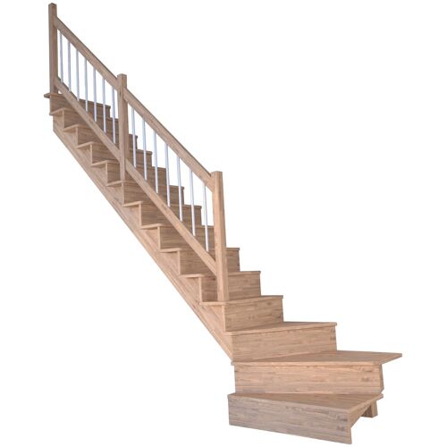 STARWOOD Systemtreppe „Massivholz Lindos, Holz-Edelstahl Weiß“ Treppen gewendelt Links, Durchgehende Wangenteile Gr. gewendelt, beige (natur, weiß) Treppen