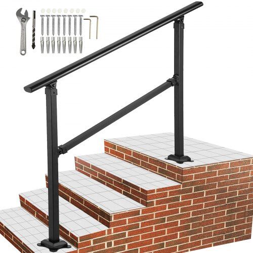 VEVOR Treppengeländer Quadratisch 172,5×83,5cm Handlauf für 1-4 Stufen Balkongeländer Winkel 0-50 Grad verstellbar Geländer Schmiedeeisen max. 87,1cm Höhe für Stufen Ideal für Garten Hotel Veranda