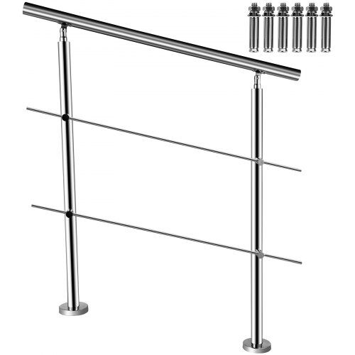 Vevor Treppengeländer Edelstahlhandlauf 100cm Bodenmontage 2 Querstangen Eingang