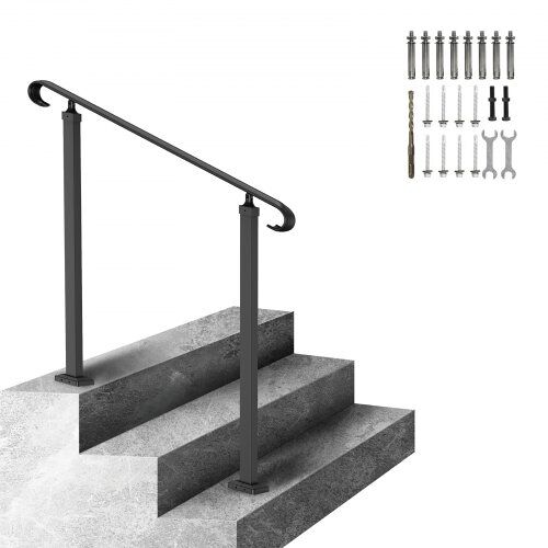 VEVOR Treppengeländer 100×13,5×97 cm Handlauf Geländer Höhe(bis zu 32 cm) & Winkel(0-52,8°) einstellbar Eingangsgeländer Eisenhandlauf Ideal für 1 oder 2 stufige Treppen mit Installationskit Schwarz