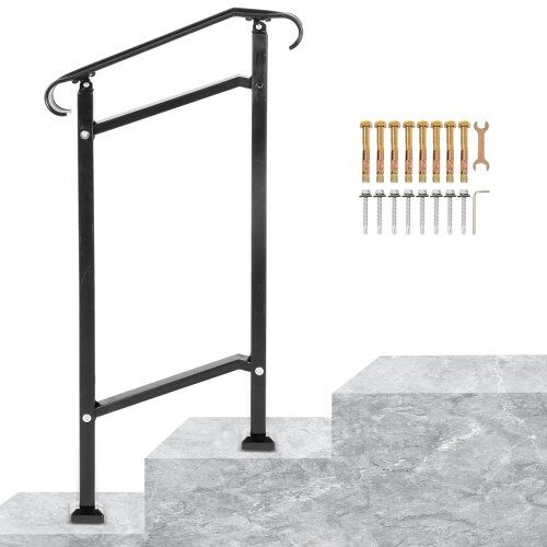 VEVOR Treppengeländer 50×13,5×108 cm Handlauf Geländer Höhe(bis zu 18,5 cm) & Winkel(0-30,8°) einstellbar Eingangsgeländer Eisenhandlauf Ideal für 1 oder 2 stufige Treppen mit Installationskit Schwarz