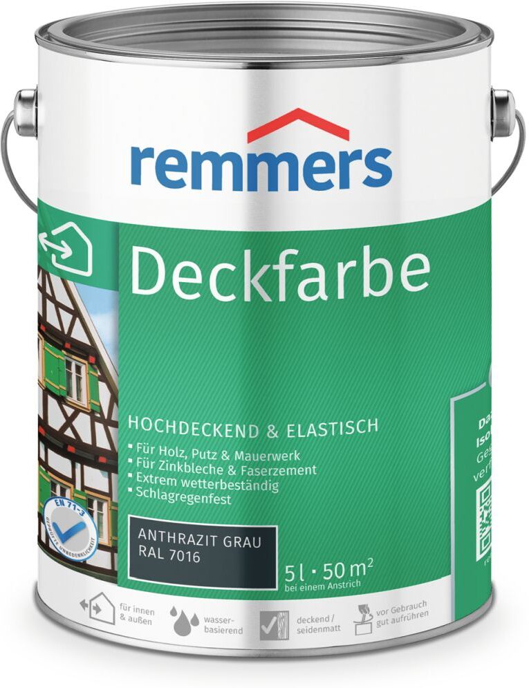 Remmers Deckfarbe, anthrazitgrau (RAL 7016)**, 5 l