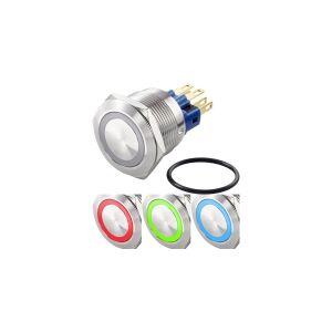 TRU COMPONENTS TC-7494640 TC-GQ22-11E/42RGB/ Hærværkssikret trykkontakt 250 V/AC 3 A 1 x Off/(On) Tastende Rød, Grøn, Blå, RGB IP65 1 stk