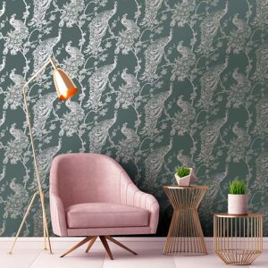 DUTCH WALLCOVERINGS tapet Peacock grøn og sølvfarvet