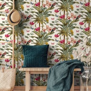 DUTCH WALLCOVERINGS tapet Tropical Palm grøn og lyserød