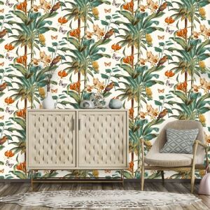 DUTCH WALLCOVERINGS tapet Tropical Palm grøn og orange