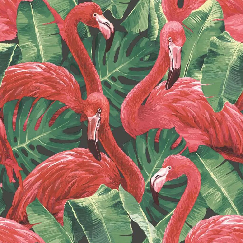 Noordwand vægtapet Flamingo and Monstera rød