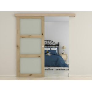 Unique Puerta corredera con apliqué y 3 ventanas ACOSTA - Alto 205 x Largo 93 cm - MDF natural