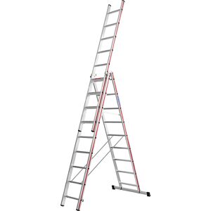 HYMER Escalera multiusos de aluminio, modelo profesional, 3 x 9 peldaños, altura máx. de trabajo 7,39 m