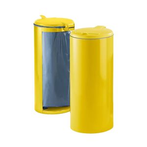 VAR Colector de residuos de chapa de acero, para 120 l de capacidad, frente revestido, amarillo con tapa de plástico amarilla