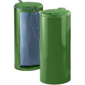 VAR Colector de residuos de chapa de acero, para 120 l de capacidad, frente revestido, verde con tapa de plástico verde