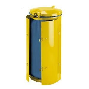 VAR Colector de residuos de chapa de acero, para 120 l de capacidad, con puerta batiente doble, amarillo con tapa metálica