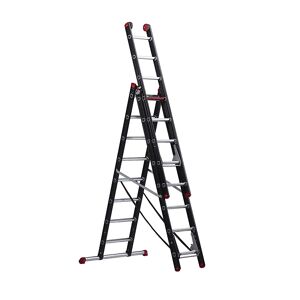 Altrex Escalera multiusos, revestida de aluminio, de 3 tramos, en negro, 3 x 8 peldaños