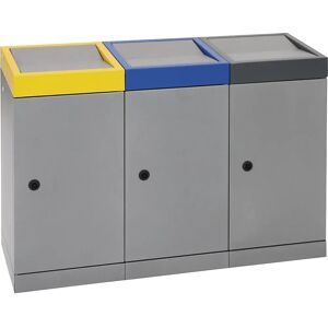 kaiserkraft Sistema de recogida selectiva con puerta batiente, capacidad 70 l, aluminio gris, colector triple