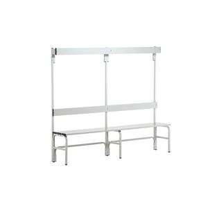 Sypro Banco de acero inoxidable para vestuarios, H x P 1650 x 375 mm, longitud 1500 mm, 6 ganchos, gris luminoso