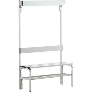 Sypro Banco para vestuarios con listones de aluminio, H x P 1650 x 375 mm, por un lado, longitud 1015 mm, 3 ganchos, gris luminoso, rejilla para zapatos