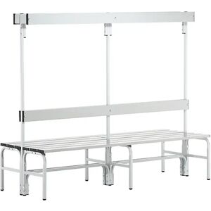 Sypro Banco de acero inoxidable para vestuarios, H x P 1650 x 725 mm, longitud 1500 mm, 12 ganchos, gris luminoso